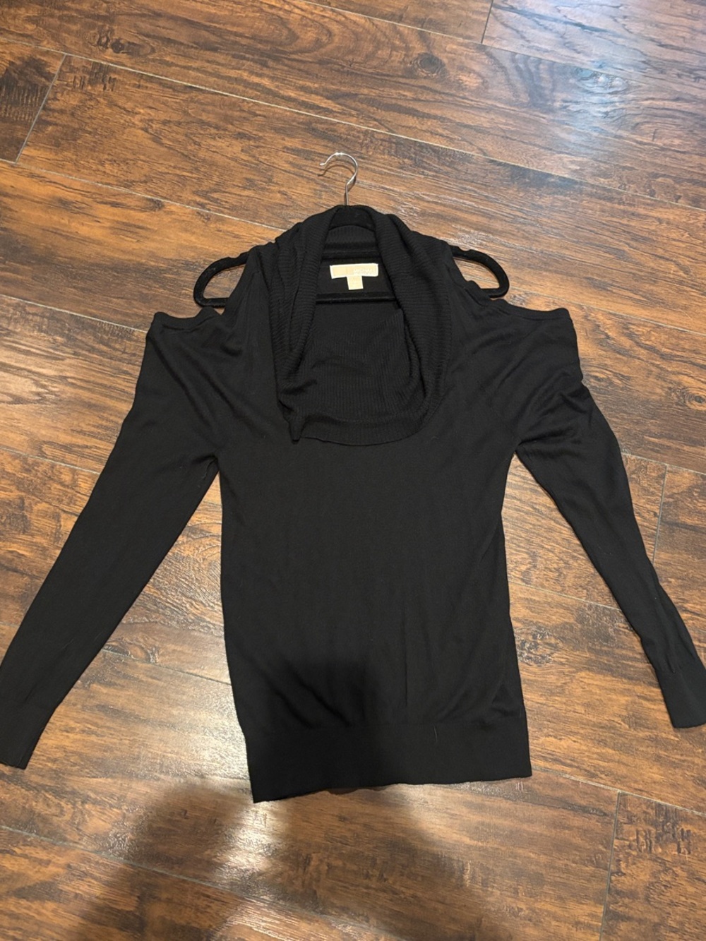 Michael Kors Cold-Shoulder Knit Sweater with Draped Collar